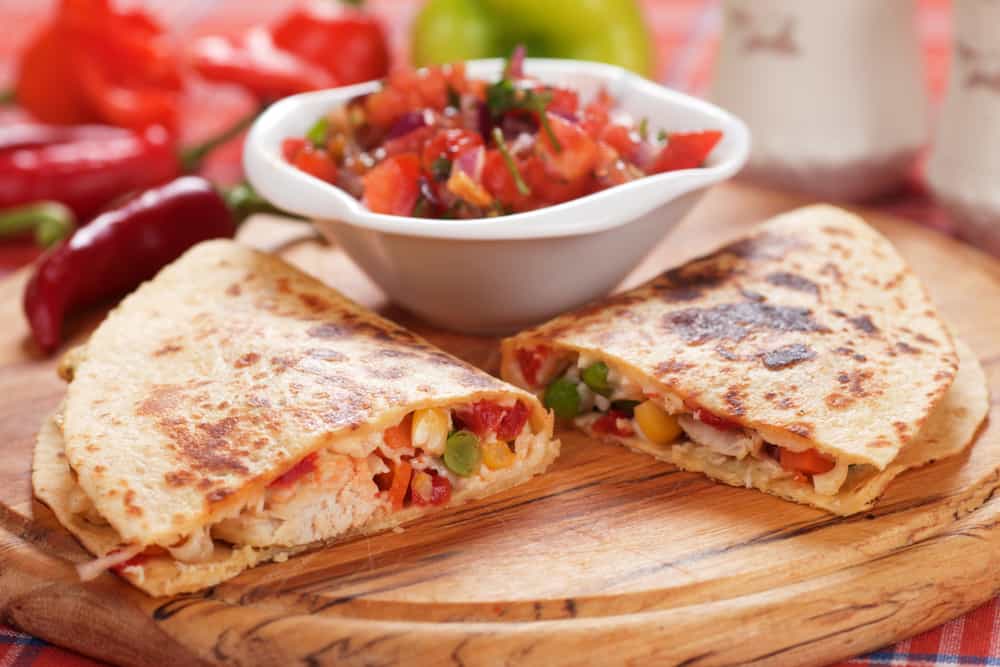 Chicken Quesadilla with cheese, corn and capsicum