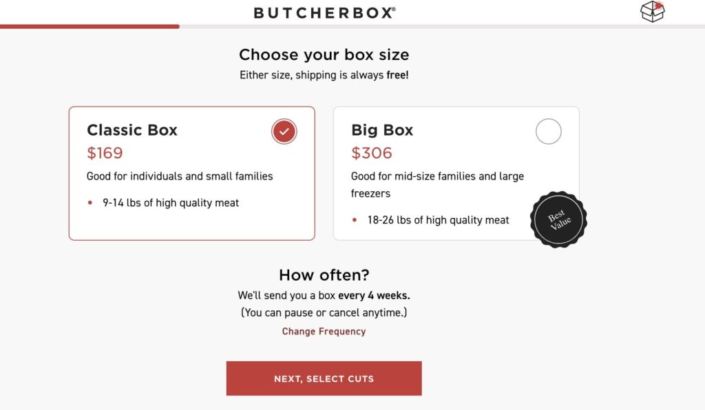 Butcher box Subscription Options
